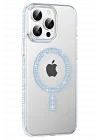 Mey İthalat®   iPhone 15 Pro Move Taşlı Magsafe Kapak - Mavi