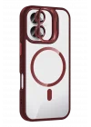 Mey İthalat®   iPhone 16 Plus Remim Lensli Magsafe Standlı Kapak - Bordo