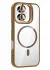 Mey İthalat®   iPhone 16 Plus Remim Lensli Magsafe Standlı Kapak - Kahverengi