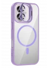 Mey İthalat®   iPhone 16 Plus Remim Lensli Magsafe Standlı Kapak - Lila