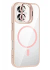Mey İthalat®   iPhone 16 Plus Remim Lensli Magsafe Standlı Kapak - Pembe
