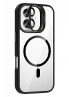 Mey İthalat®   iPhone 16 Plus Remim Lensli Magsafe Standlı Kapak - Siyah