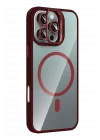 Mey İthalat®   iPhone 16 Pro Max Remim Lensli Magsafe Standlı Kapak - Bordo
