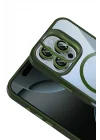 Mey İthalat®   iPhone 16 Pro Max Remim Lensli Magsafe Standlı Kapak - Koyu Yeşil