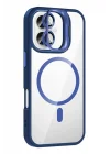 Mey İthalat®   iPhone 16 Remim Lensli Magsafe Standlı Kapak - Lacivert