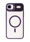 Mey İthalat®   iPhone 17 Air Remim Lensli Magsafe Standlı Kapak - Derin Mor