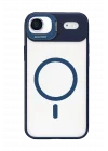 Mey İthalat®   iPhone 17 Air Remim Lensli Magsafe Standlı Kapak - Lacivert
