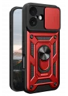 Mey İthalat®   iPhone 17 Pars Lens Yüzüklü Silikon - Kırmızı