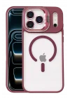 Mey İthalat®   iPhone 17 Pro Max Remim Lensli Magsafe Standlı Kapak - Bordo