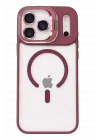 Mey İthalat®   iPhone 17 Pro Max Remim Lensli Magsafe Standlı Kapak - Bordo