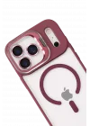 Mey İthalat®   iPhone 17 Pro Max Remim Lensli Magsafe Standlı Kapak - Bordo