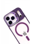 Mey İthalat®   iPhone 17 Pro Max Remim Lensli Magsafe Standlı Kapak - Derin Mor