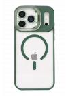 Mey İthalat®   iPhone 17 Pro Max Remim Lensli Magsafe Standlı Kapak - Koyu Yeşil