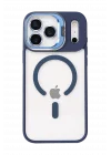 Mey İthalat®   iPhone 17 Pro Max Remim Lensli Magsafe Standlı Kapak - Lacivert