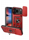 Mey İthalat®   iPhone 17 Pro Pars Lens Yüzüklü Silikon - Kırmızı