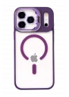 Mey İthalat®   iPhone 17 Pro Remim Lensli Magsafe Standlı Kapak - Derin Mor