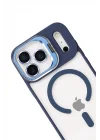 Mey İthalat®   iPhone 17 Pro Remim Lensli Magsafe Standlı Kapak - Lacivert