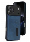 Mey İthalat®   iPhone 17 Pro Sara Kartvizitli Deri Kılıf - Lacivert