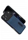 Mey İthalat®   iPhone 17 Pro Sara Kartvizitli Deri Kılıf - Lacivert