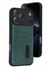 Mey İthalat®  Apple iPhone 17 Pro Sara Kartvizitli Deri Kılıf - Yeşil