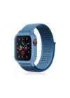 Mey İthalat®  Apple Watch 38mm Hasırlı Cırtcırtlı Kasalı Kordon - Mavi