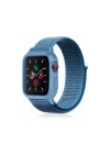 Mey İthalat®  Apple Watch 38mm Hasırlı Cırtcırtlı Kasalı Kordon - Mavi