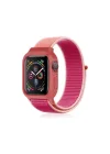 Mey İthalat®  Apple Watch 38mm Hasırlı Cırtcırtlı Kasalı Kordon - Mor