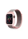 Mey İthalat®  Apple Watch 38mm Hasırlı Cırtcırtlı Kasalı Kordon - Pembe