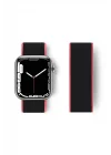 Mey İthalat®  Apple Watch 38mm Hasırlı Cırtcırtlı Kordon - Pembe-Siyah
