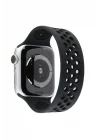 Mey İthalat®  Apple Watch 42mm Ayarlı Delikli Silikon Kordon - Siyah-Siyah