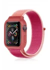 Mey İthalat®  Apple Watch 42mm Hasırlı Cırtcırtlı Kasalı Kordon - Mor