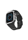 Mey İthalat®  Apple Watch 42mm KR401 Silikon Kordon - Siyah-Gümüş