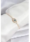 Mey İthalat® Göz Model Zirkon Taşlı Gold Renk Asansörlü Su Yolu Bileklik