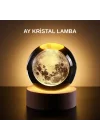 Mey İthalat® Ay Figürlü 3D Kristal Küre LED Gece Lambası Ahşap Standlı Dekoratif Lamba