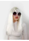 Mey İthalat® Beyaz Renk Uzun Düz Parti Peruğu