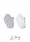 Mey İthalat®   2Li Sneakers Kaymaz Basic Penye Çorap 20103 Gri Beyaz