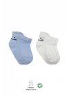 Mey İthalat®   2Li Sneakers Smile Penye Çorap 20106 Mavi Ekru