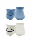 Mey İthalat®   2Li Sneakers Smile Penye Çorap 20106 Mavi Ekru