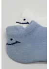 Mey İthalat®   2Li Sneakers Smile Penye Çorap 20106 Mavi Ekru