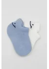 Mey İthalat®   2Li Sneakers Smile Penye Çorap 20106 Mavi Ekru