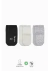 Mey İthalat®   3Lü Basic Kaymaz Penye Soket Çorap 10107 Siyah Ekru Gri