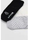 Mey İthalat®   3Lü Basic Kaymaz Penye Soket Çorap 10107 Siyah Ekru Gri