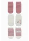 Mey İthalat®  Puanlı Kaymaz Penye Soket Çorap 3Lü BS10108 Pudra
