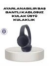 Mey İthalat® Bluetooth 5.0 Siyah Kablosuz Kulaklık 18 Saat Batarya Katlanabilir Tasarım