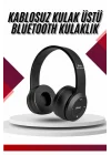 Mey İthalat® Bluetooth Kablosuz Kulaklık Siyah Wireless 5.0 Kulak Üstü Uzun Pil Ömrü