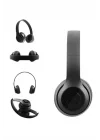 Mey İthalat® Bluetooth Kablosuz Kulaklık Siyah Wireless 5.0 Kulak Üstü Uzun Pil Ömrü