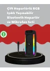 Mey İthalat® Çift 4 inç Hoparlörlü RGB Işıklı Bluetooth Ses Sistemi
