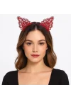 Mey İthalat® Dantelli Kırmızı Kedi Tacı - Vintage Tarz Dantel Kedi Kulak