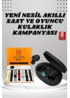 Mey İthalat® Dijital Göstergeli Kulaklık ve 7 Kordonlu Akıllı Saat Android ve İOS Uyumlu Uyku Takibi Sesli Görüşme