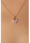 Mey İthalat® Gold Lila Renk Kelebek Figür Kadın Kolye
